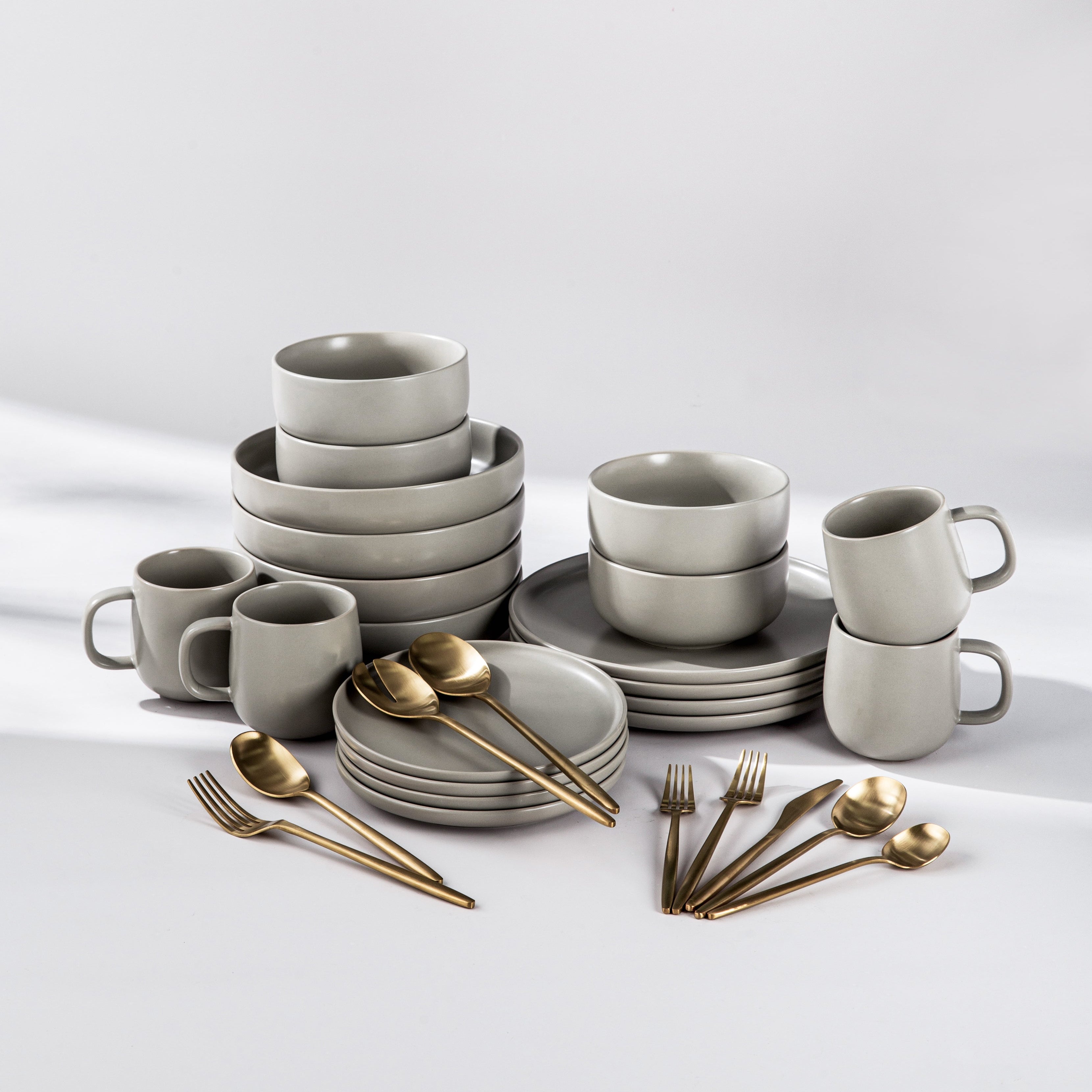 Summer Bundle Set-JAZZUPCO-Matte Dove Gray-Minimalist Flatware 2.0-Matte Gold-JAZZUPCO
