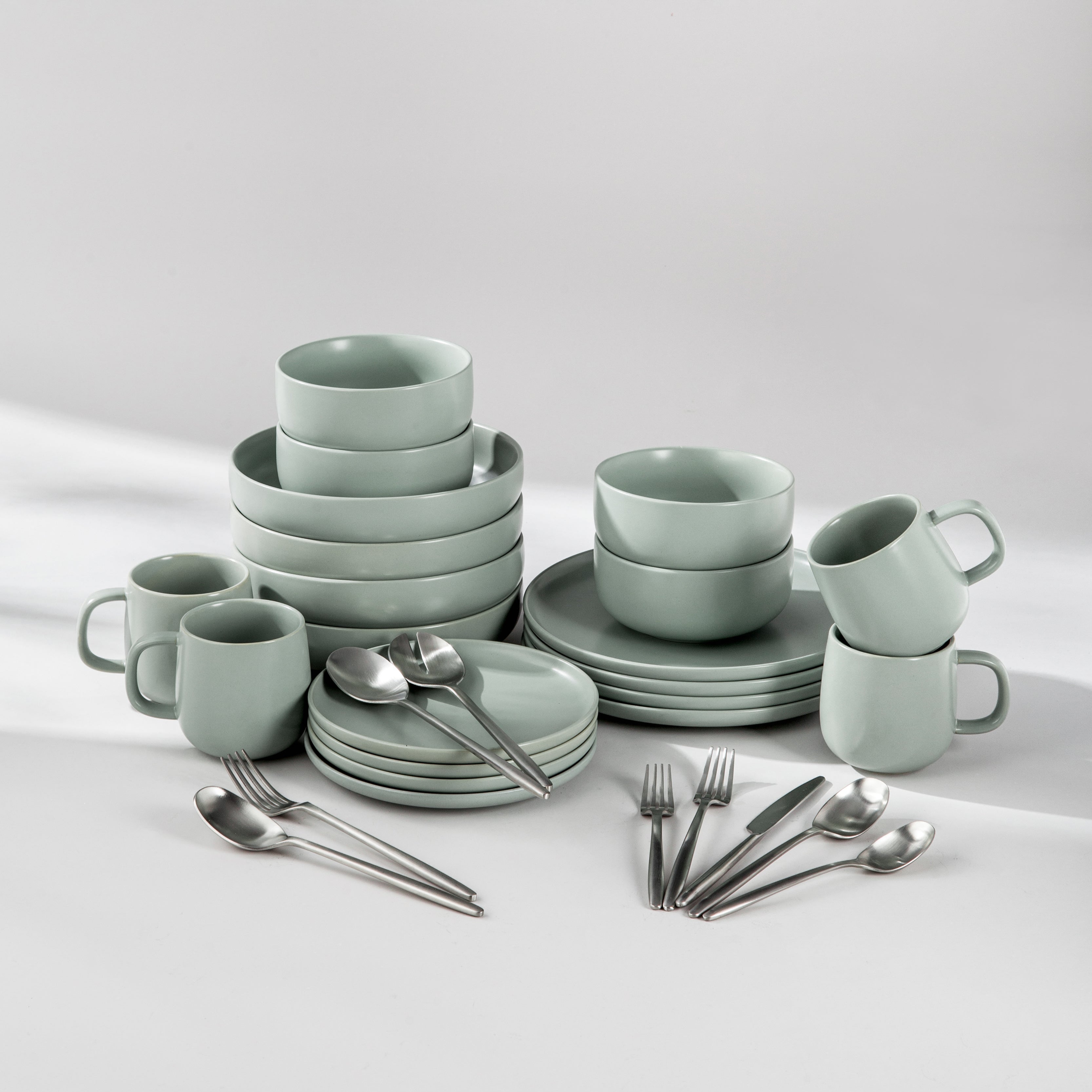 Summer Bundle Set-JAZZUPCO-Matte Sage Green-Ava Flatware-Matte Silver-JAZZUPCO
