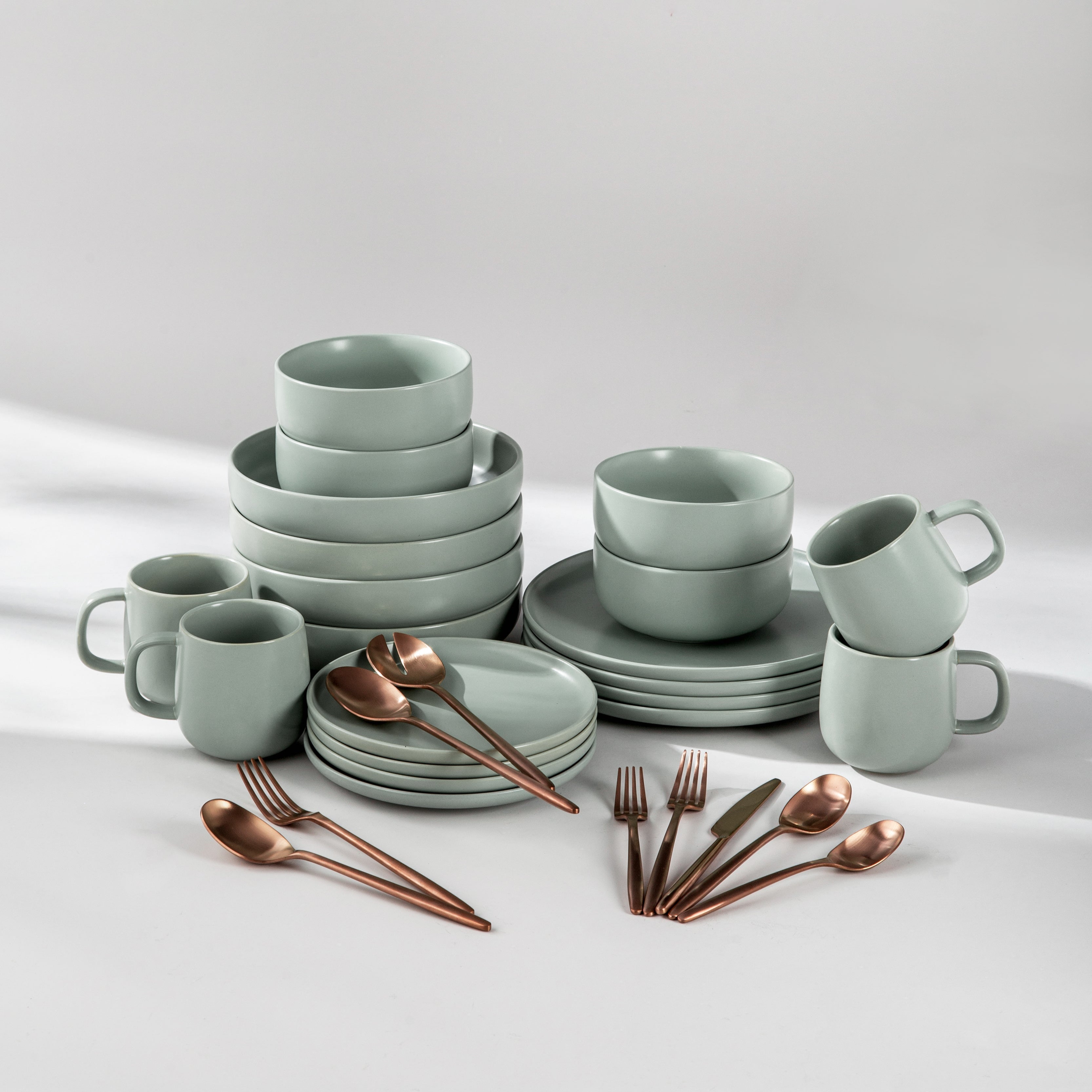 Summer Bundle Set-JAZZUPCO-Matte Sage Green-Ava Flatware-Matte Rose Gold-JAZZUPCO