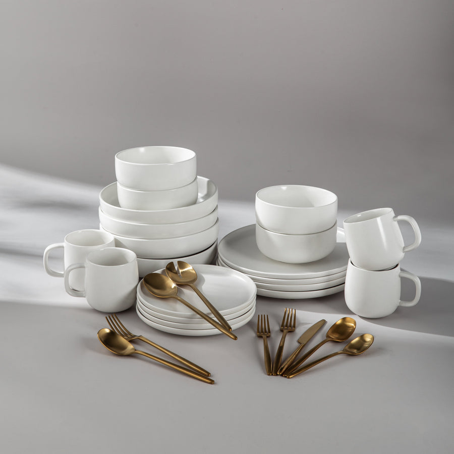 Summer Bundle Set-JAZZUPCO-Matte White-Ava Flatware-Matte Gold-JAZZUPCO