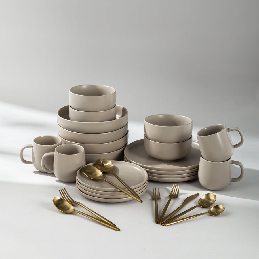 Summer Bundle Set-JAZZUPCO-Matte Taupe-Minimalist Flatware 2.0-Matte Gold-JAZZUPCO