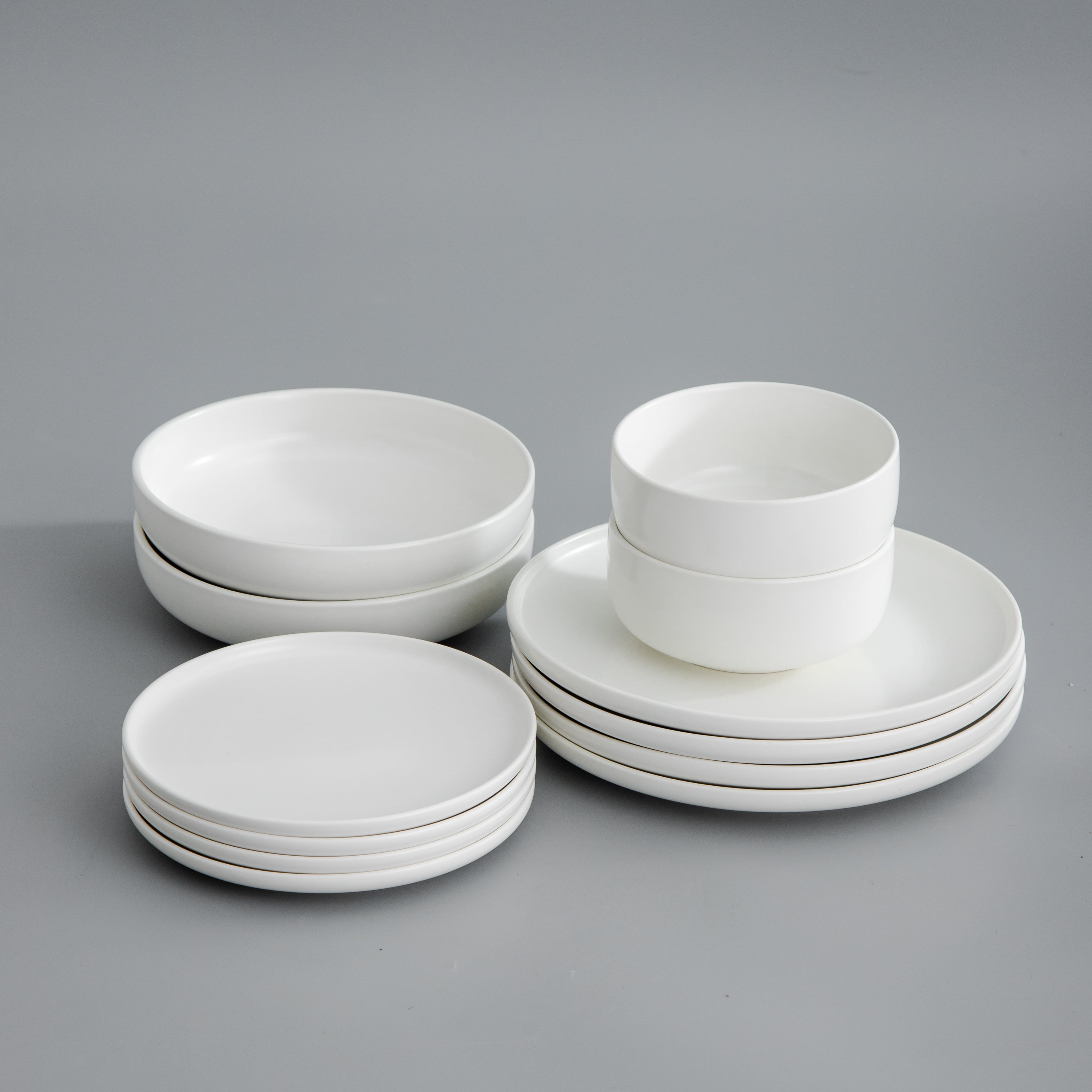 Minimalist Dinnerware-JAZZUPCO-Matte White-4 Person Base Set Bundle (16 Pieces)-JAZZUPCO