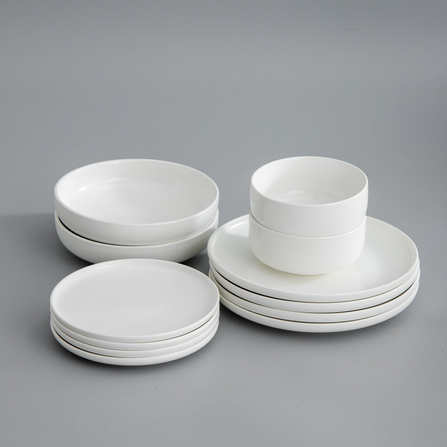 Minimalist Dinnerware-JAZZUPCO-Matte White-4 Person Base Set Bundle (16 Pieces)-JAZZUPCO