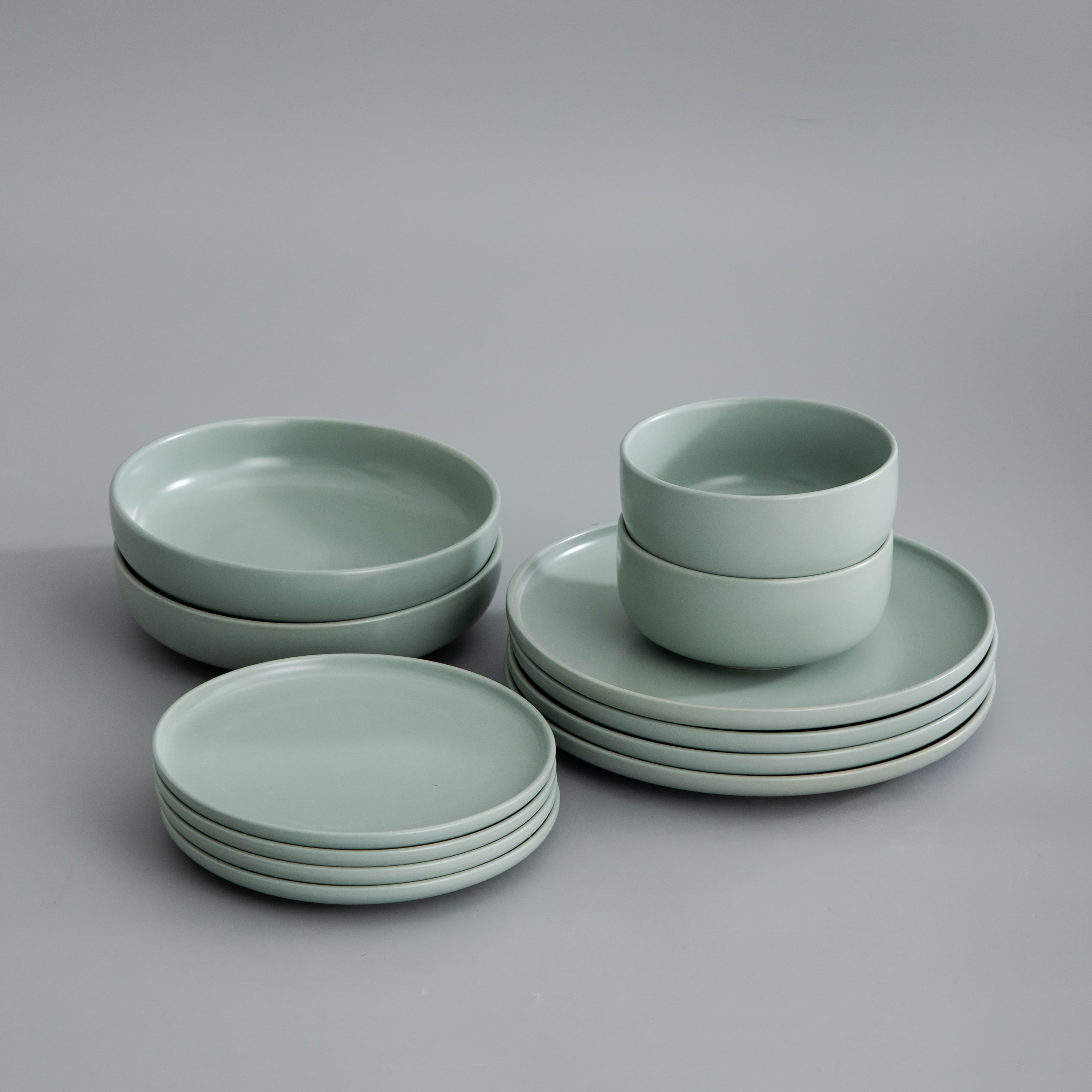 Minimalist Dinnerware-JAZZUPCO-Matte Sage Green-4 Person Base Set Bundle (16 Pieces)-JAZZUPCO