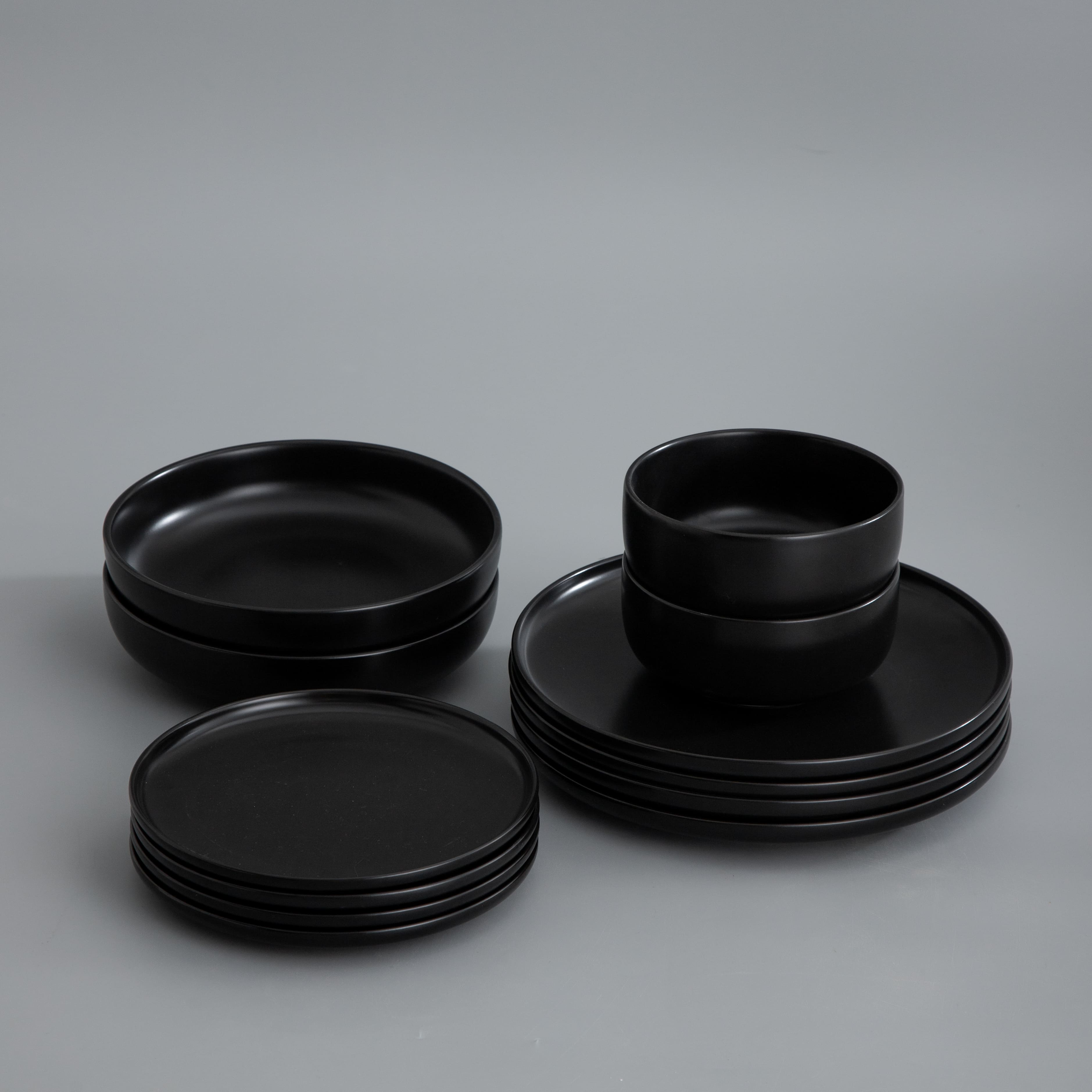 Minimalist Dinnerware-JAZZUPCO-Matte Black-4 Person Base Set Bundle (16 Pieces)-JAZZUPCO