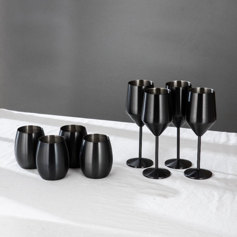 The Wine Glasses and Cups-JazzUpCo-Matte Black-4 Wine Glasses & 4 Cups-JAZZUPCO
