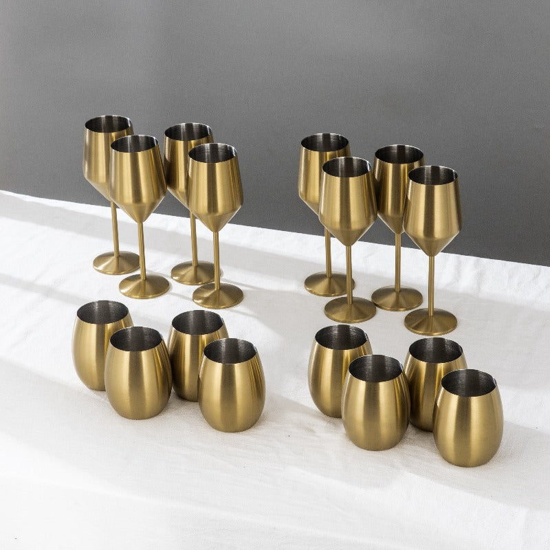 The Wine Glasses and Cups-JazzUpCo-Matte Gold-8 Wine Glasses & 8 Cups-JAZZUPCO