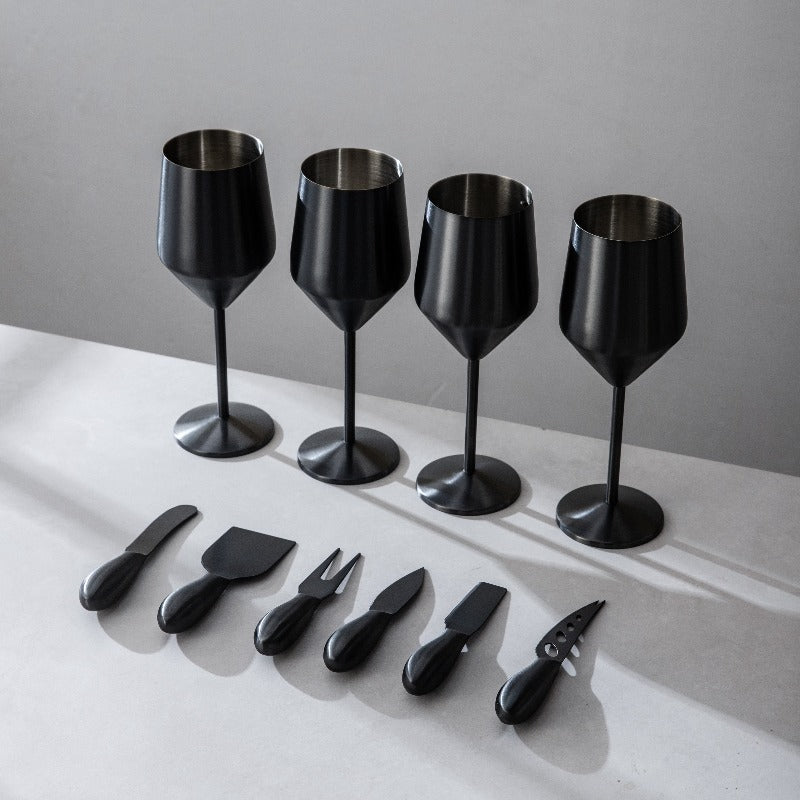 Wine Glasses & Cheese Knives Bundle-JazzUpCo-Matte Black-4 Wine Glasses + Cheese Knives Set-JAZZUPCO