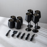 Wine Glasses & Cheese Knives Bundle-JazzUpCo-Matte Black-4 Wine Glasses + 4 Cups + Cheese Knives Set-JAZZUPCO