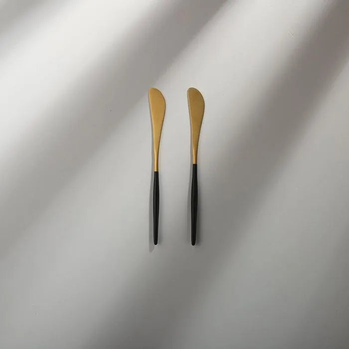 Minimalist/ French Flatware Salad Servers, Serving Utensils & Individual Pieces-JAZZUPCO-Black & Gold-Butter Knife (2 Pieces)-JAZZUPCO