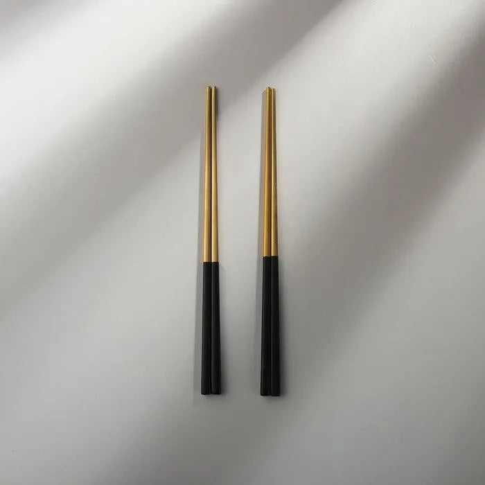 Minimalist/ French Flatware Salad Servers, Serving Utensils & Individual Pieces-JAZZUPCO-Black & Gold-Chopsticks (2 Pairs)-JAZZUPCO