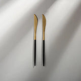 Minimalist/ French Flatware Salad Servers, Serving Utensils & Individual Pieces-JAZZUPCO-Black & Gold-Dinner Knife (2 Pieces)-JAZZUPCO