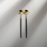 Minimalist/ French Flatware Salad Servers, Serving Utensils & Individual Pieces-JAZZUPCO-Black & Gold-Long Drink Spoon (2 Pieces)-JAZZUPCO