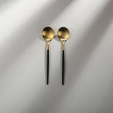 Minimalist/ French Flatware Salad Servers, Serving Utensils & Individual Pieces-JAZZUPCO-Black & Gold-Dessert Spoon (2 Pieces)-JAZZUPCO
