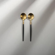 Minimalist/ French Flatware Salad Servers, Serving Utensils & Individual Pieces-JAZZUPCO-Black & Gold-Dessert Spoon (2 Pieces)-JAZZUPCO
