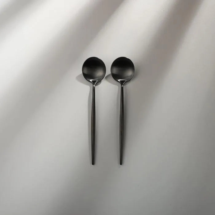 Minimalist/ French Flatware Salad Servers, Serving Utensils & Individual Pieces-JAZZUPCO-Matte Black-Dinner Spoon (2 Pieces)-JAZZUPCO