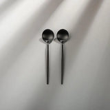 Minimalist/ French Flatware Salad Servers, Serving Utensils & Individual Pieces-JAZZUPCO-Matte Black-Dinner Spoon (2 Pieces)-JAZZUPCO