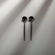 Minimalist/ French Flatware Salad Servers, Serving Utensils & Individual Pieces-JAZZUPCO-Matte Black-Dessert Spoon (2 Pieces)-JAZZUPCO