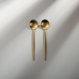 Minimalist/ French Flatware Salad Servers, Serving Utensils & Individual Pieces-JAZZUPCO-Matte Gold-Dessert Spoon (2 Pieces)-JAZZUPCO