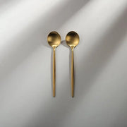 Minimalist/ French Flatware Salad Servers, Serving Utensils & Individual Pieces-JAZZUPCO-Matte Gold-Dessert Spoon (2 Pieces)-JAZZUPCO