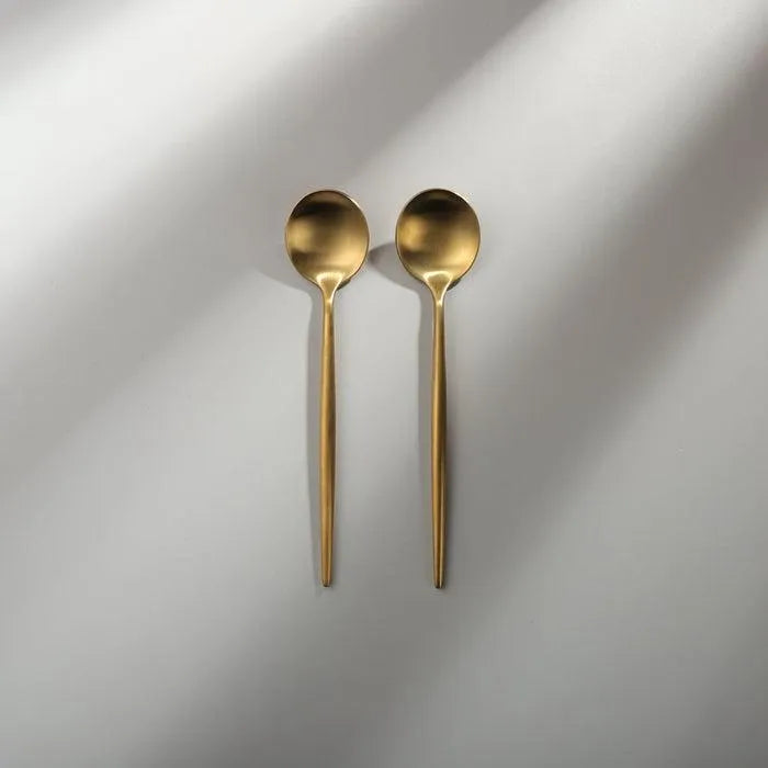 Minimalist/ French Flatware Salad Servers, Serving Utensils & Individual Pieces-JAZZUPCO-Matte Gold-Dessert Spoon (2 Pieces)-JAZZUPCO