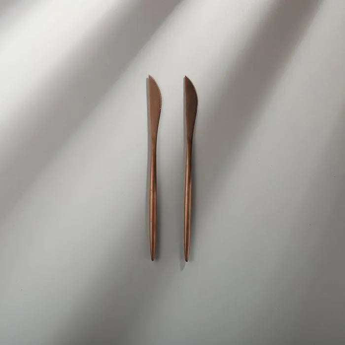 Minimalist/ French Flatware Salad Servers, Serving Utensils & Individual Pieces-JAZZUPCO-Matte Rose Gold-Dinner Knife (2 Pieces)-JAZZUPCO