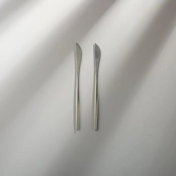Minimalist/ French Flatware Salad Servers, Serving Utensils & Individual Pieces-JAZZUPCO-Matte Silver-Dessert Knife (2 Pieces)-JAZZUPCO