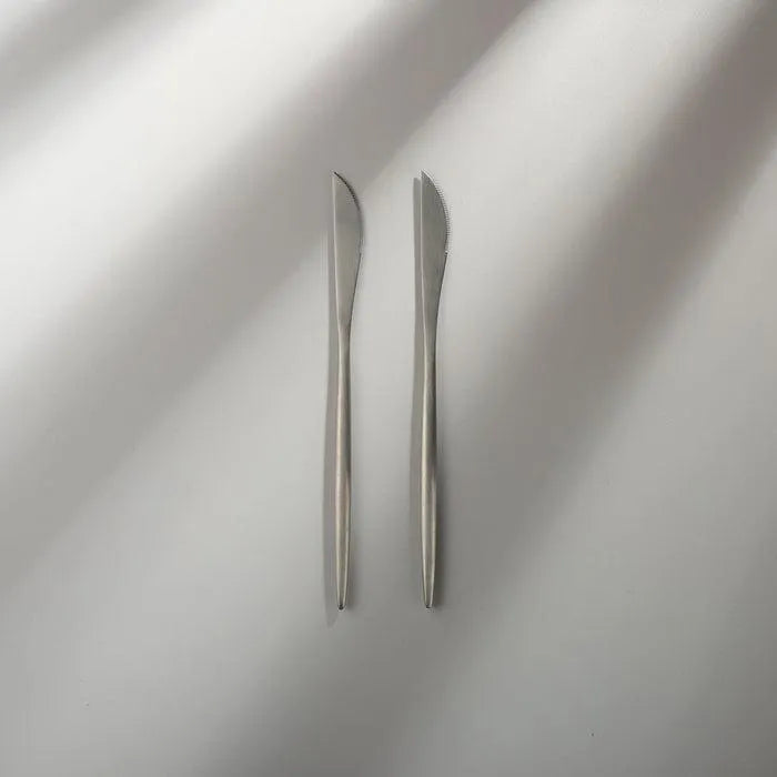 Minimalist/ French Flatware Salad Servers, Serving Utensils & Individual Pieces-JAZZUPCO-Matte Silver-Dinner Knife (2 Pieces)-JAZZUPCO