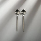 Minimalist/ French Flatware Salad Servers, Serving Utensils & Individual Pieces-JAZZUPCO-Matte Silver-Dinner Spoon (2 Pieces)-JAZZUPCO