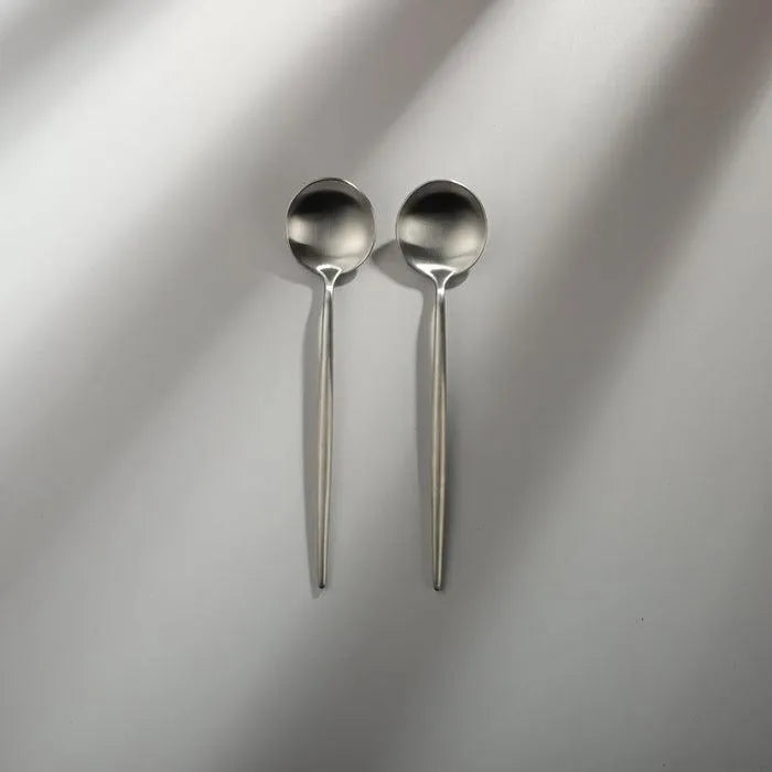 Minimalist/ French Flatware Salad Servers, Serving Utensils & Individual Pieces-JAZZUPCO-Matte Silver-Dinner Spoon (2 Pieces)-JAZZUPCO