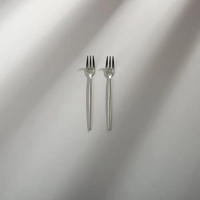Minimalist/ French Flatware Salad Servers, Serving Utensils & Individual Pieces-JAZZUPCO-Matte Silver-Fruit Fork (2 Pieces)-JAZZUPCO