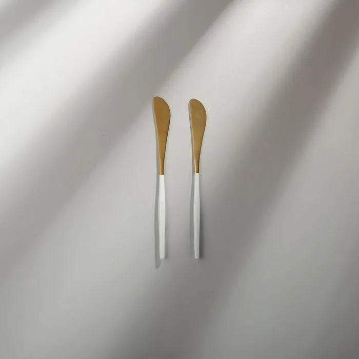 Minimalist/ French Flatware Salad Servers, Serving Utensils & Individual Pieces-JAZZUPCO-White & Gold-Butter Knife (2 Pieces)-JAZZUPCO