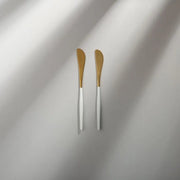 Minimalist/ French Flatware Salad Servers, Serving Utensils & Individual Pieces-JAZZUPCO-White & Gold-Butter Knife (2 Pieces)-JAZZUPCO