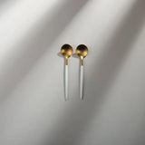 Minimalist/ French Flatware Salad Servers, Serving Utensils & Individual Pieces-JAZZUPCO-White & Gold-Teaspoon (2 Pieces)-JAZZUPCO