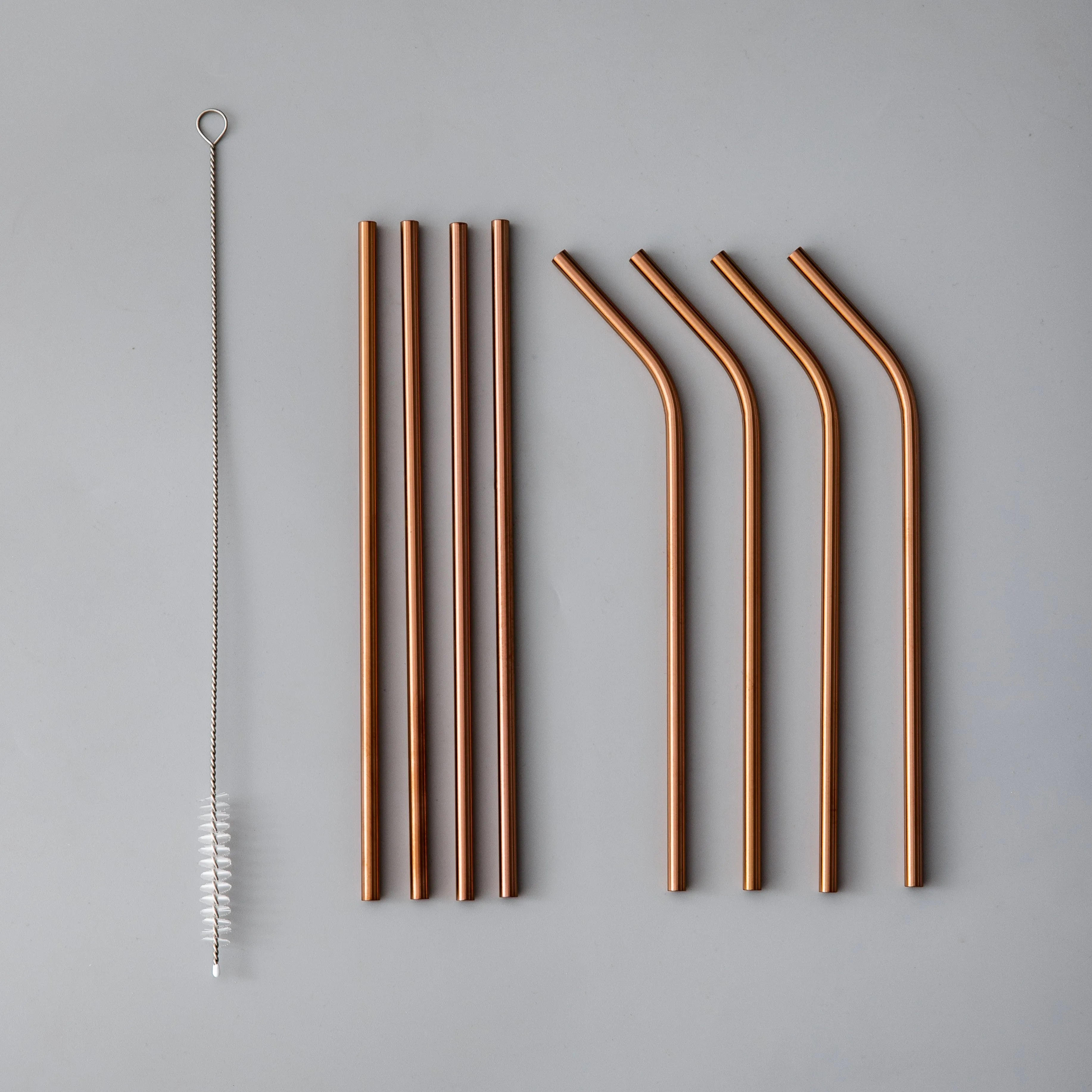 Minimalist/ French Flatware Salad Servers, Serving Utensils & Individual Pieces-JAZZUPCO-Matte Rose Gold-Straw Set (9 Pieces)-JAZZUPCO