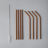 Minimalist/ French Flatware Salad Servers, Serving Utensils & Individual Pieces-JAZZUPCO-Matte Rose Gold-Straw Set (9 Pieces)-JAZZUPCO