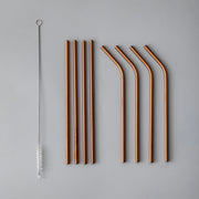 Minimalist/ French Flatware Salad Servers, Serving Utensils & Individual Pieces-JAZZUPCO-Matte Rose Gold-Straw Set (9 Pieces)-JAZZUPCO