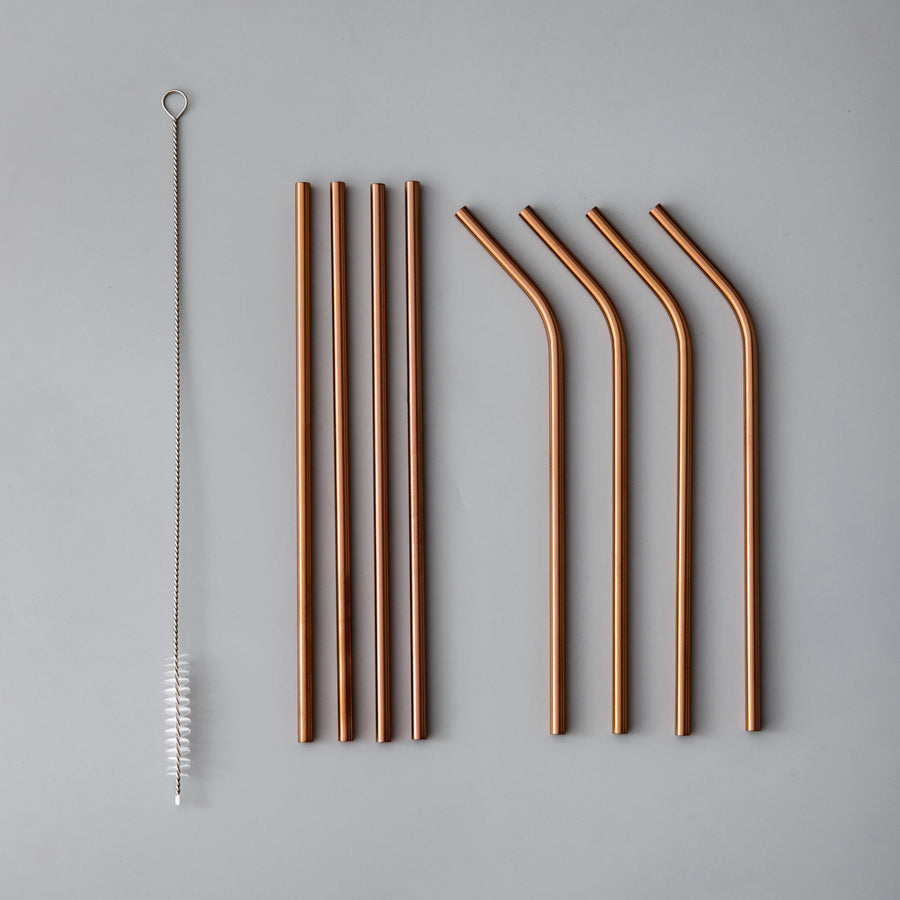Minimalist/ French Flatware Salad Servers, Serving Utensils & Individual Pieces-JAZZUPCO-Matte Rose Gold-Straw Set (9 Pieces)-JAZZUPCO