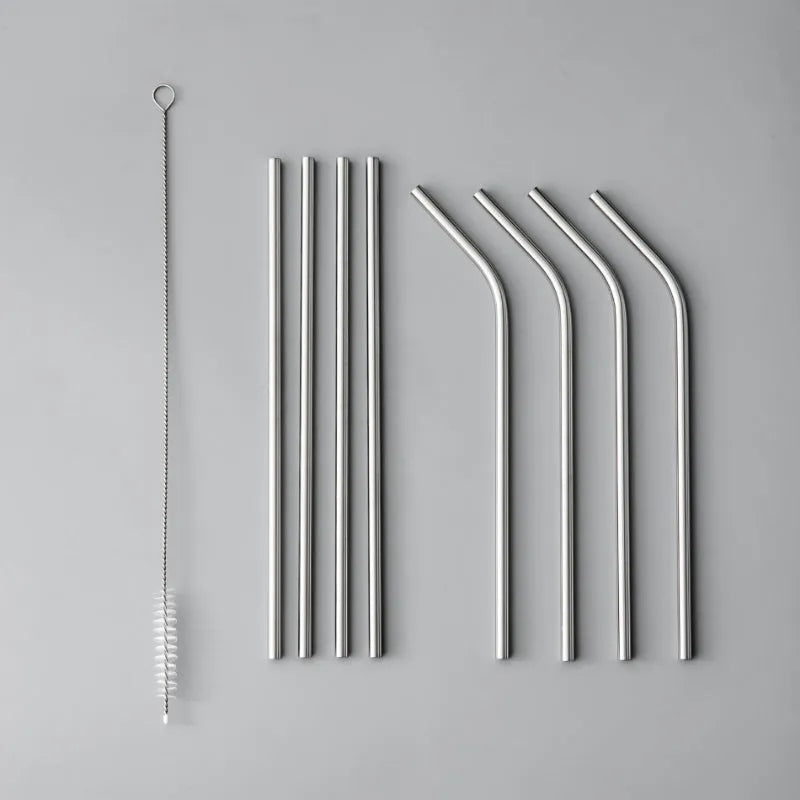Minimalist/ French Flatware Salad Servers, Serving Utensils & Individual Pieces-JAZZUPCO-Matte Silver-Straw Set (9 Pieces)-JAZZUPCO