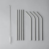 Minimalist/ French Flatware Salad Servers, Serving Utensils & Individual Pieces-JAZZUPCO-Matte Silver-Straw Set (9 Pieces)-JAZZUPCO
