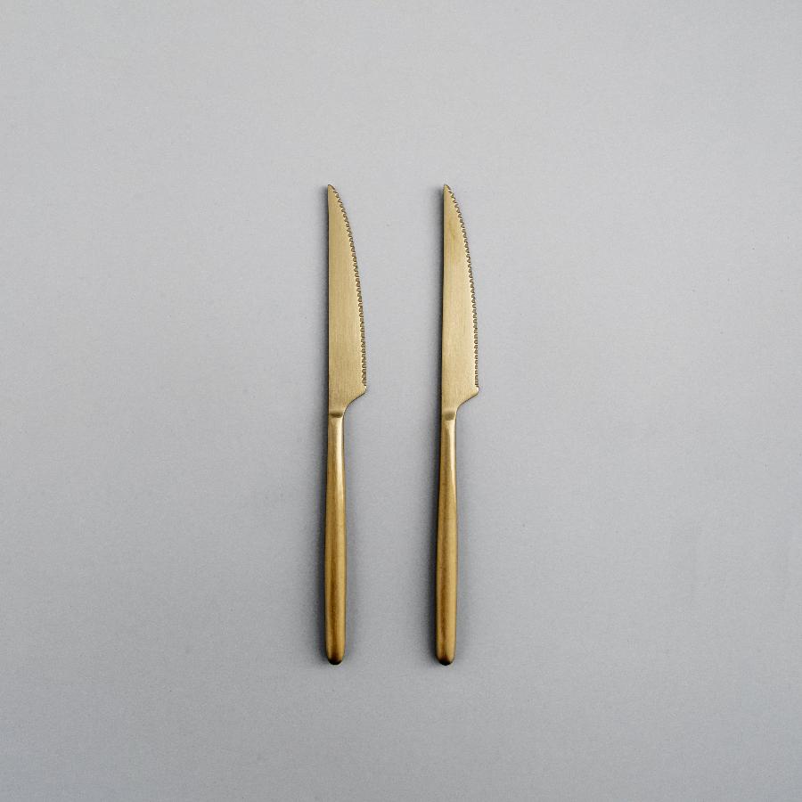 Ava Salad Servers, Serving Utensils & Individual Pieces-JAZZUPCO-Matte Gold-Steak Knife (2 Pieces)-JAZZUPCO