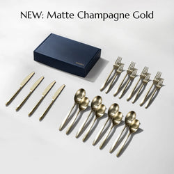 Ava Flatware-Flatware-JazzUpCo-Matte Champagne Gold-4 Person Set (20 Pieces)-JAZZUPCO-50511551889707-50511551922475-50511551955243-50511551988011