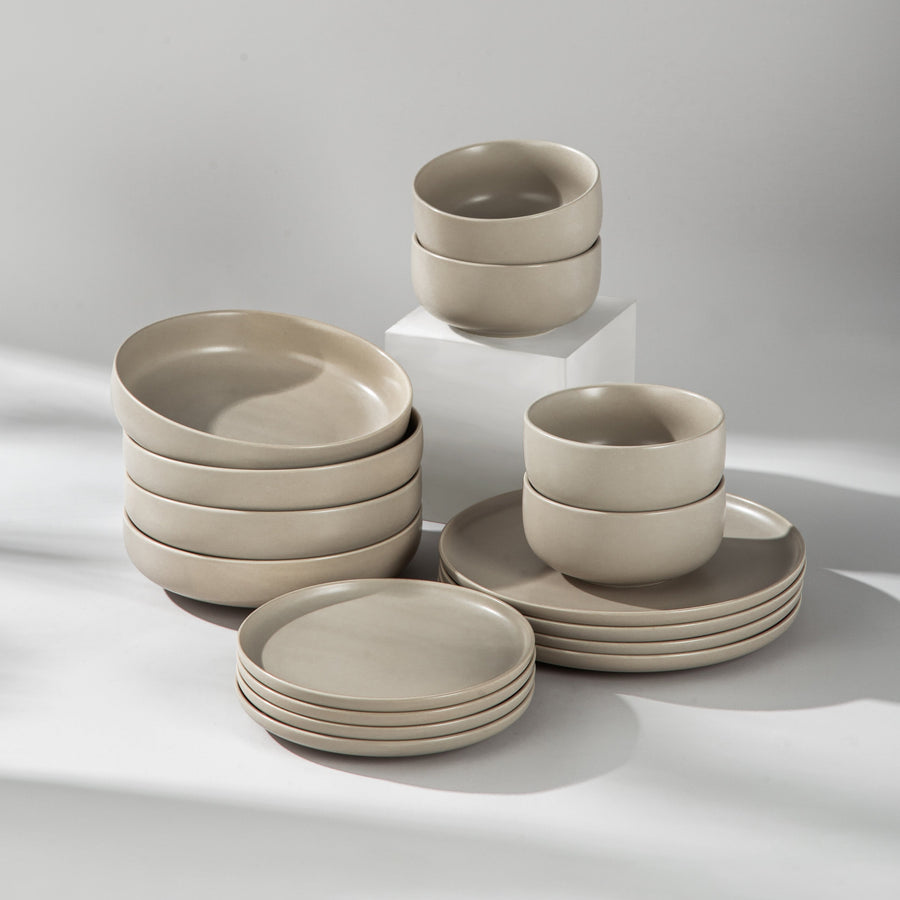 Minimalist Dinnerware-JAZZUPCO-Matte Taupe-4 Person Base Set Bundle (16 Pieces)-JAZZUPCO