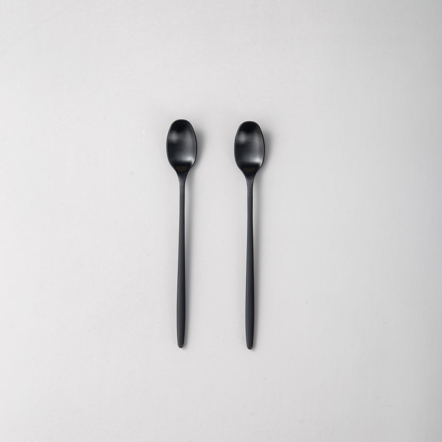 Ava Salad Servers, Serving Utensils & Individual Pieces-JAZZUPCO-Matte Black-Long Drink Spoon (2 Pieces)-JAZZUPCO