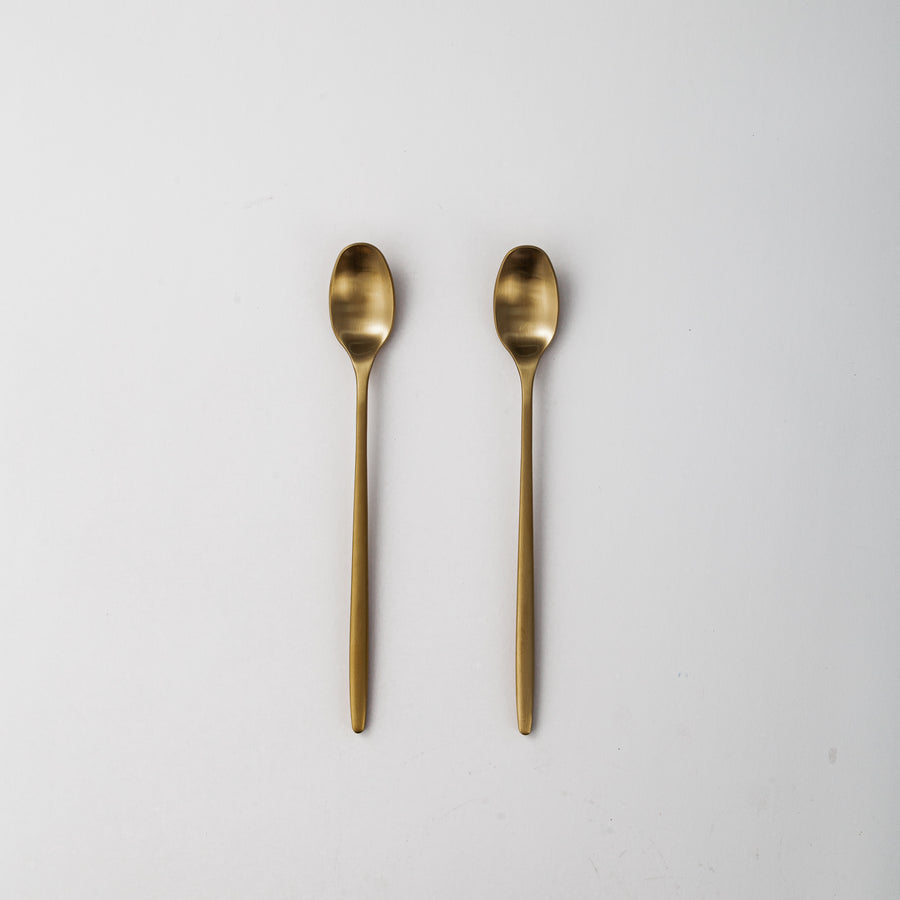 Ava Salad Servers, Serving Utensils & Individual Pieces-JAZZUPCO-Matte Gold-Long Drink Spoon (2 Pieces)-JAZZUPCO