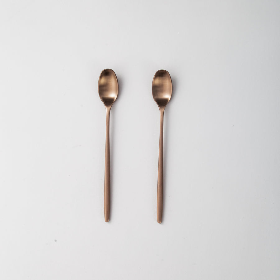 Ava Salad Servers, Serving Utensils & Individual Pieces-JAZZUPCO-Matte Rose Gold-Long Drink Spoon (2 Pieces)-JAZZUPCO