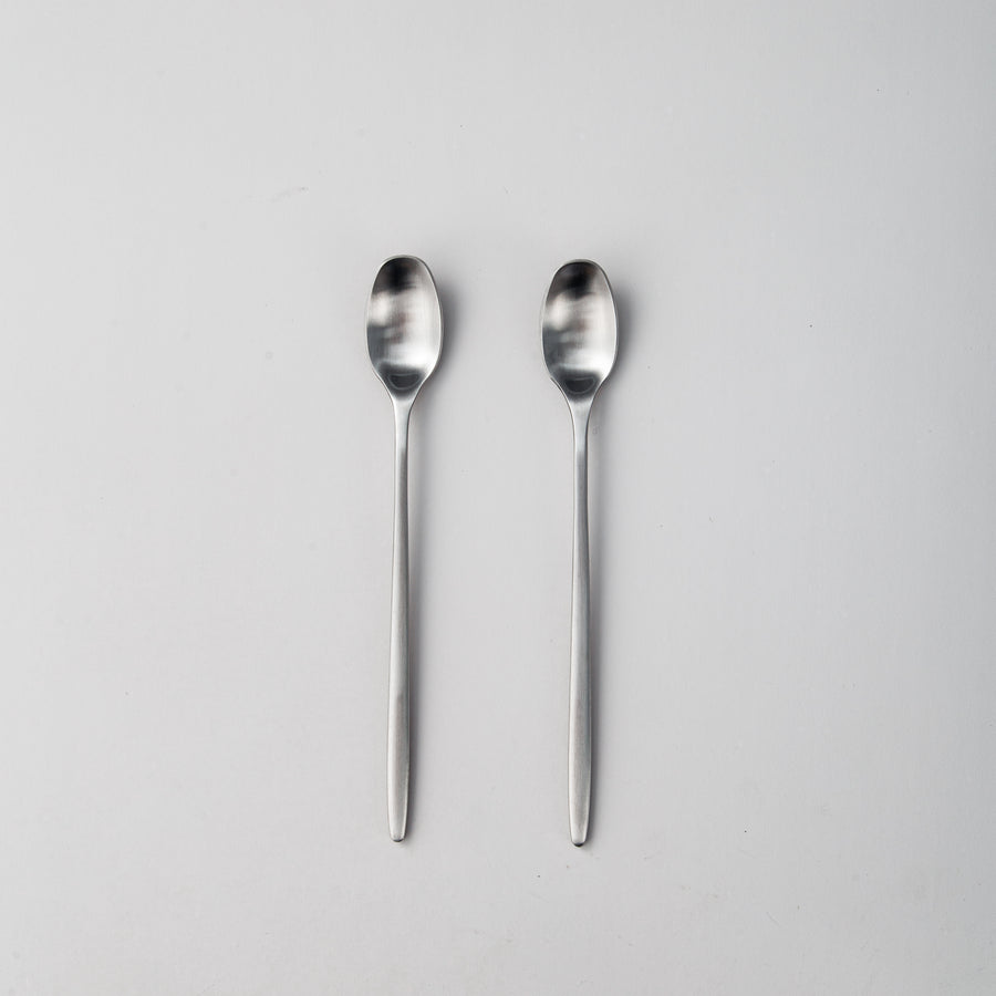 Ava Salad Servers, Serving Utensils & Individual Pieces-JAZZUPCO-Matte Silver-Long Drink Spoon (2 Pieces)-JAZZUPCO