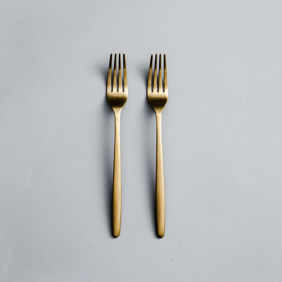Ava Salad Servers, Serving Utensils & Individual Pieces-JAZZUPCO-Matte Gold-Dinner Fork (2 Pieces)-JAZZUPCO