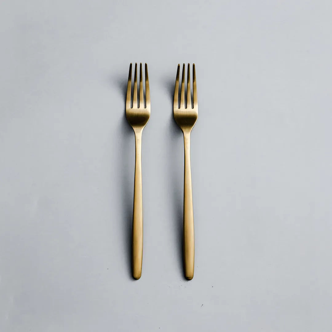 Individual Pieces-JAZZUPCO-Matte Gold-Ava-Dinner Fork (2 Pieces)-JAZZUPCO