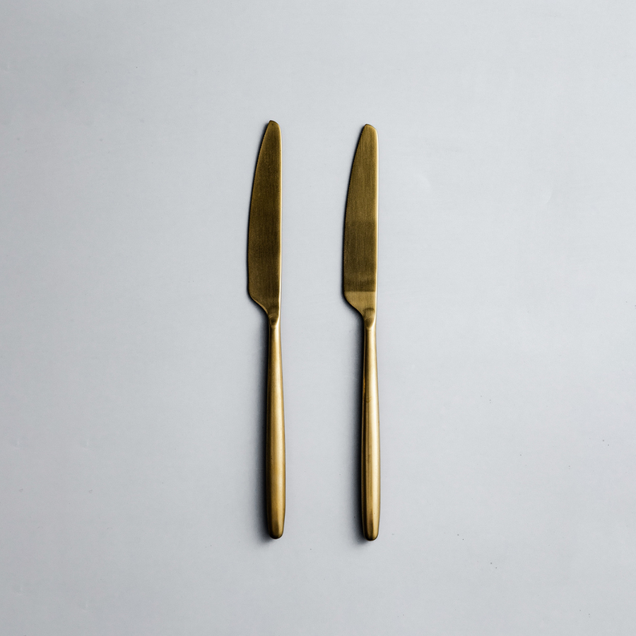 Ava Salad Servers, Serving Utensils & Individual Pieces-JAZZUPCO-Matte Gold-Dinner Knife (2 Pieces)-JAZZUPCO